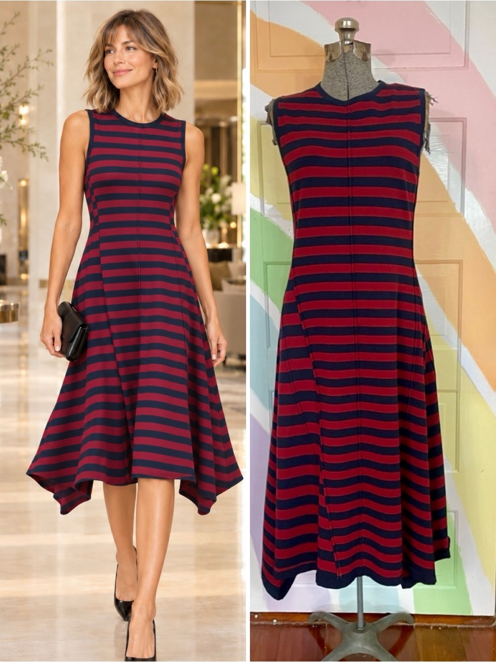 GREY Jason Wu Rosewood Striped Paneled Fit & Flare Knit Dress Sz M🧡🎀